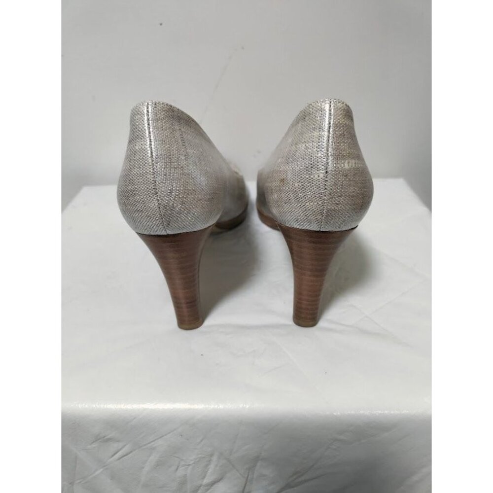 Stuart Weitzman Slip On Stiletto Heels Platform Pump Shoes Linen Pale Summer 10N - Picture 9 of 10